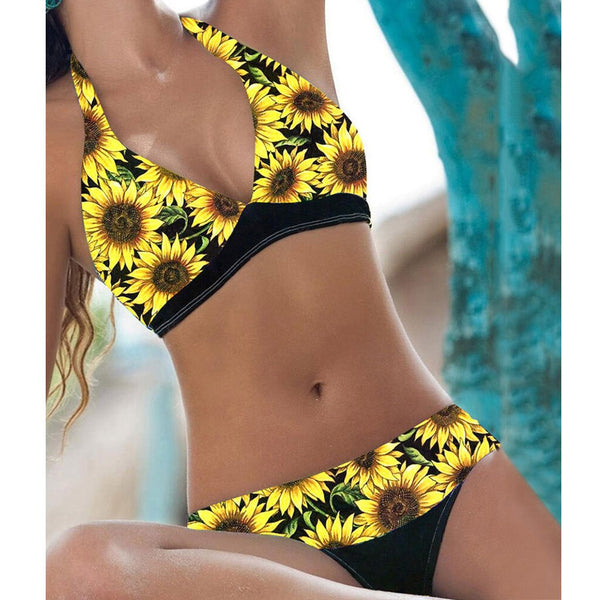 Women's Bikini Summer Fashion Sunflower Print Sexy V-neck Tube Top Hal –  CTHOPER