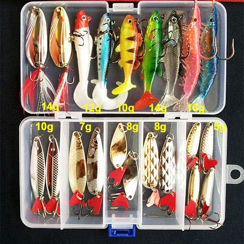 CTHOPER Kit Fishing Lures Set Hard Artificial Wobblers Metal Jig Spoons Soft Lure Fishing Silicone Bait Fishing Tackle Accessories Pesca