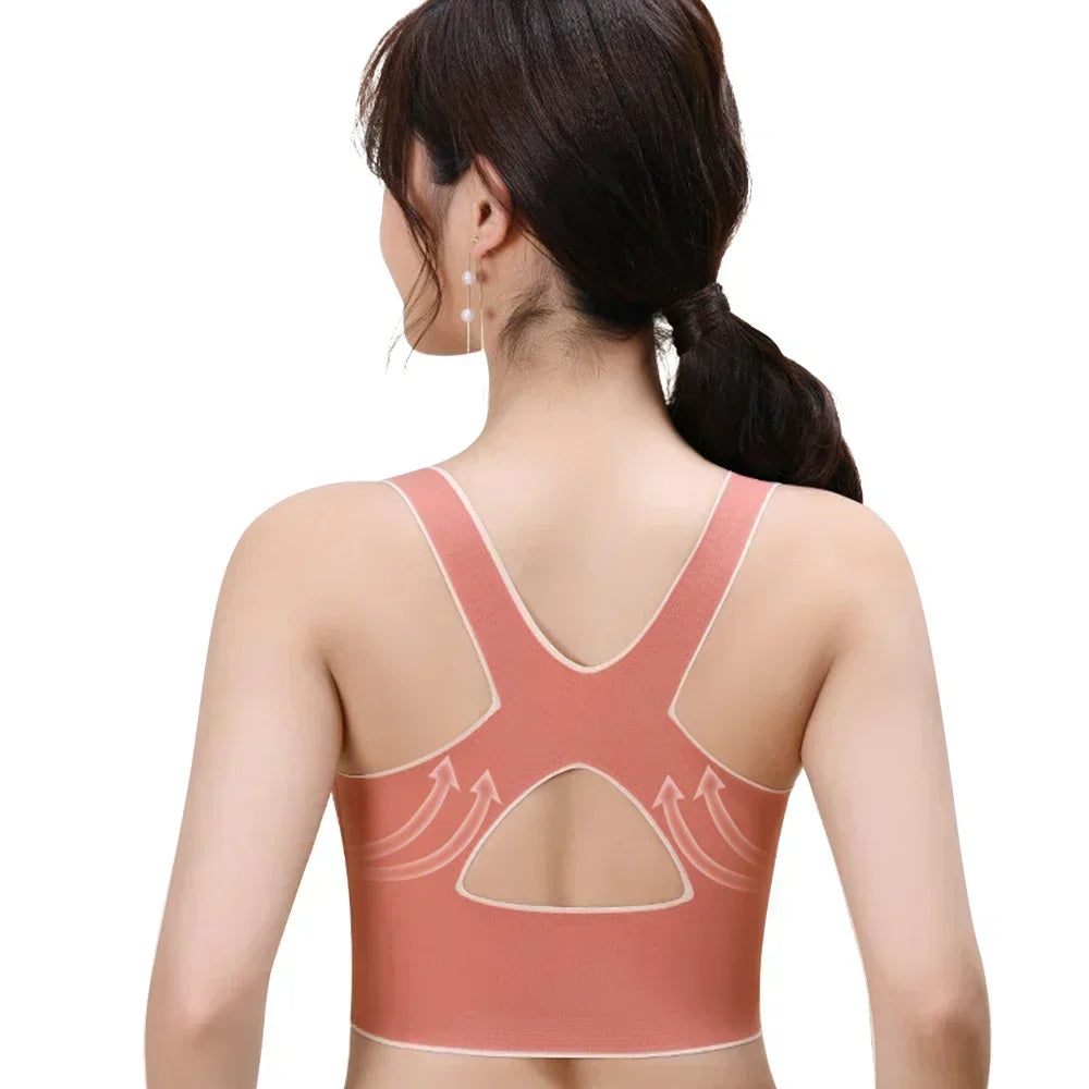 Sports Bra Front Adjustable Buckle Wireless Padded Comfy Gym Yoga Underwear Breathable Workout Fitness Top Low Intensity Women