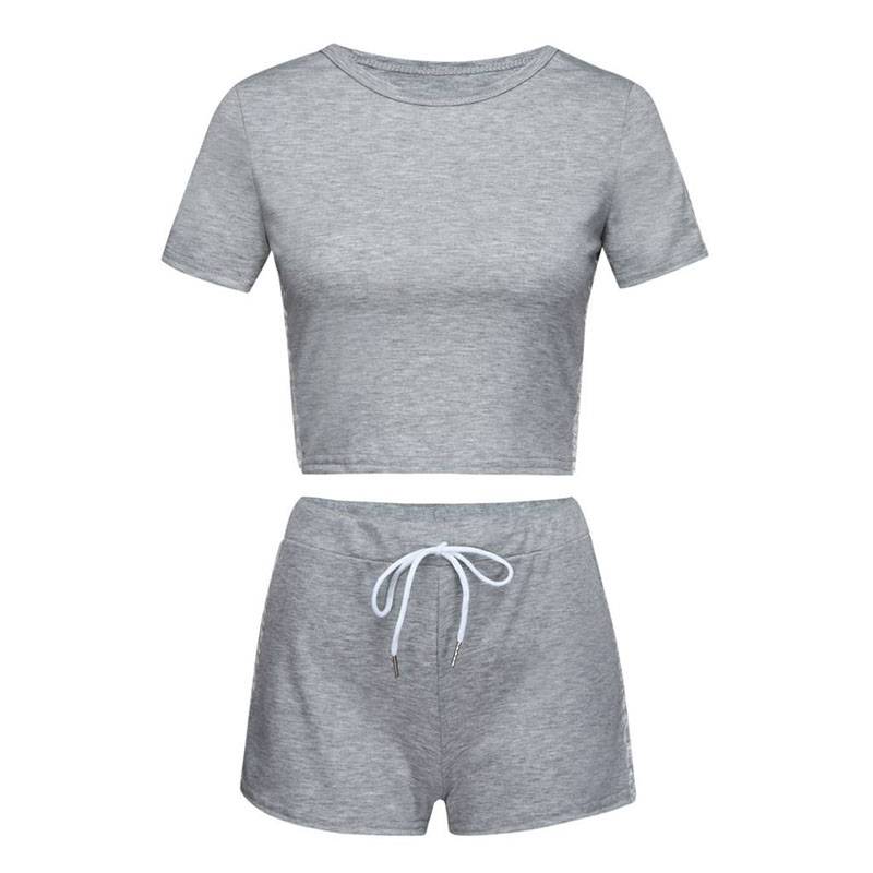 Women's Striped Workout Crop Top  and Shorts Set - CTHOPER