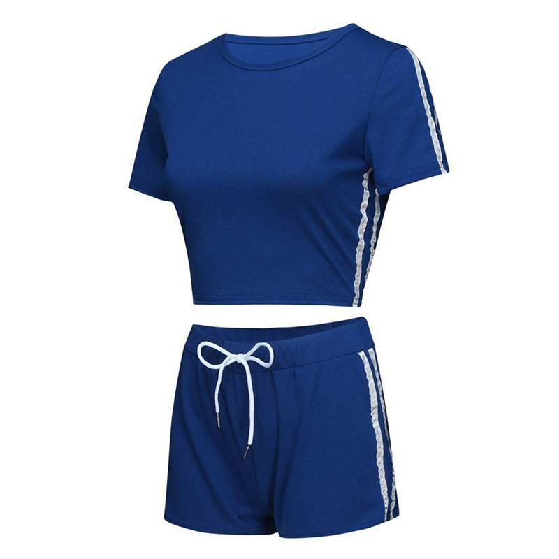 Women's Striped Workout Crop Top  and Shorts Set - CTHOPER