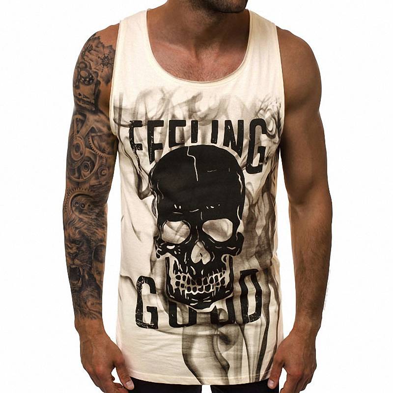 Men's Skull Print Comfortable Tank Top - CTHOPER