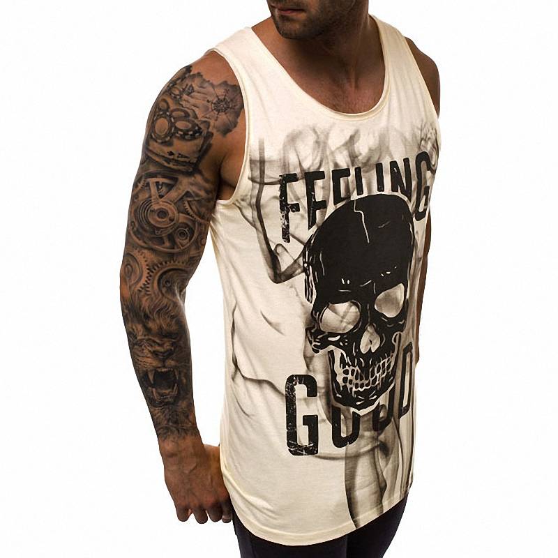 Men's Skull Print Comfortable Tank Top - CTHOPER