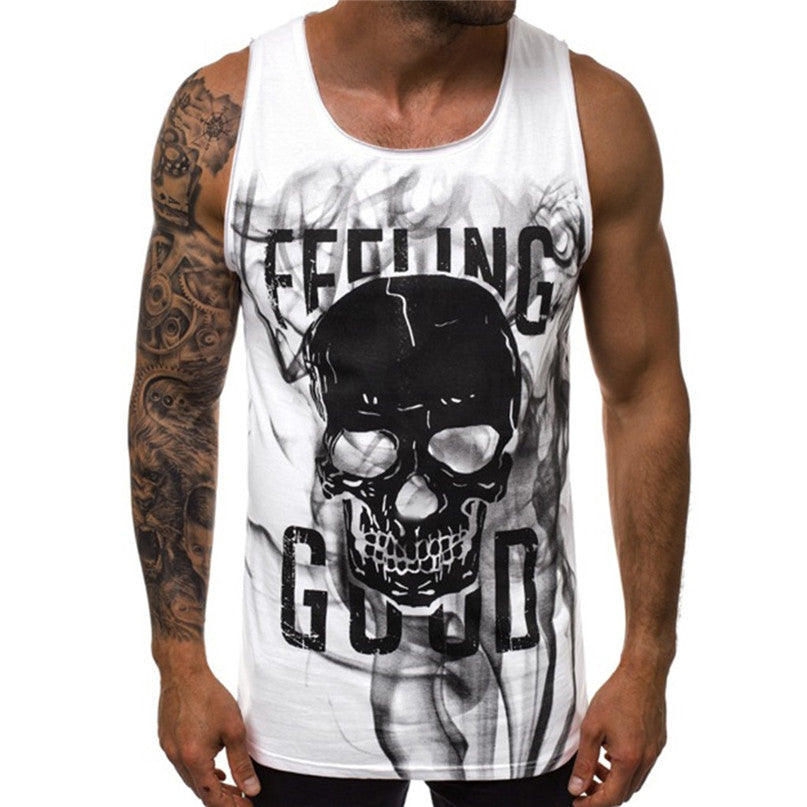 Men's Skull Print Comfortable Tank Top - CTHOPER