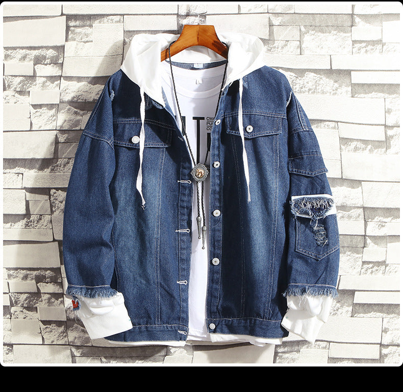 Men's Retro Hip Hop Denim Bomber Jacket - CTHOPER