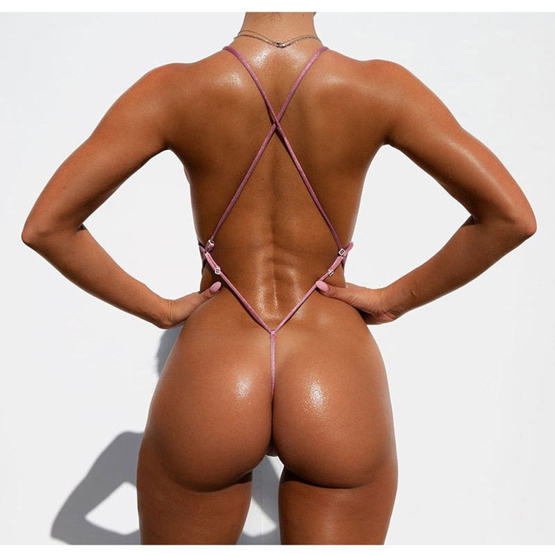 Sexy Backless Micro Bikini Set for Women, Bandage Push Up Brazilian Bikinis, Mini Swimwear Bathing Suit, Monokini Bodysuit