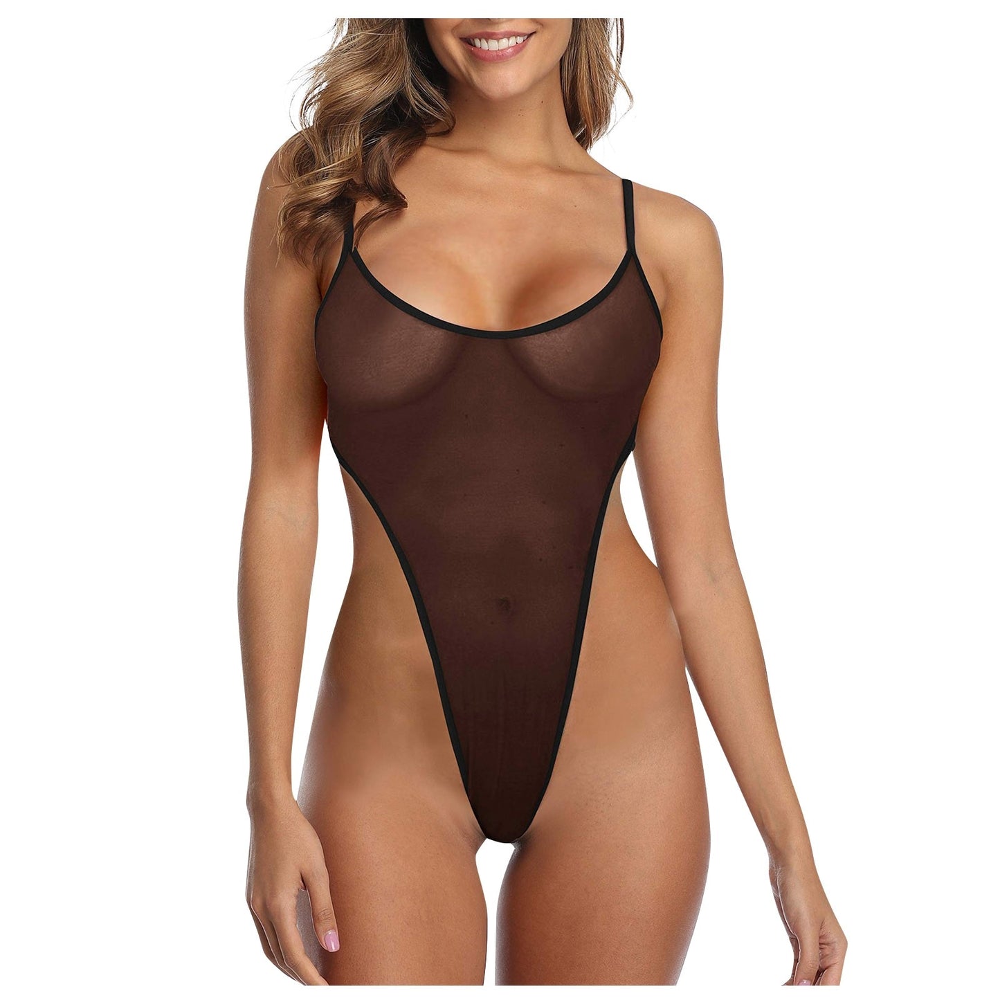 Sheer Deep V Lace One Piece Swimsuit Sexy See-Through Swimwear for Women 2023