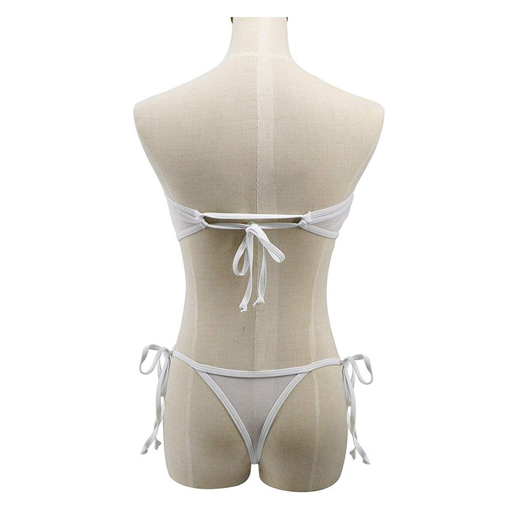 Women's Mesmerizing Micro Bikini Set - See-Through Mesh Swimsuit with Bra Top and Side G-String Thong, Sexy Underwear for Swim and Beachwear (Available in Sizes S - 5XL)