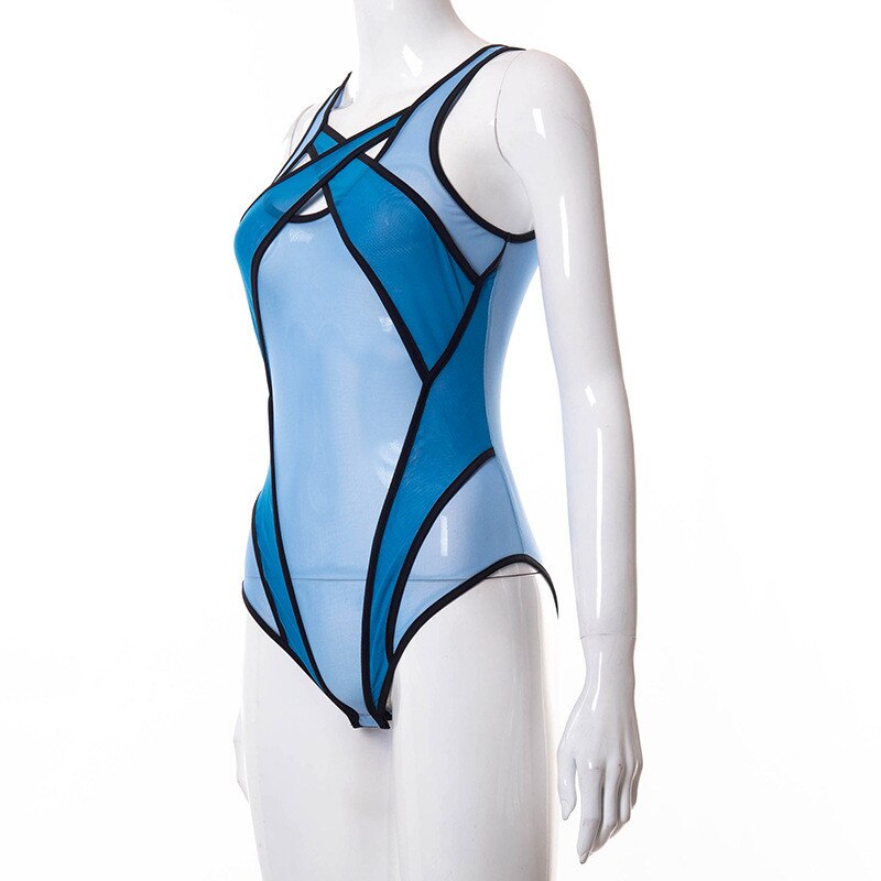 Women's Mesh Patchwork See-Through Bodysuit - Bodycon One-Piece Swimsu –  CTHOPER