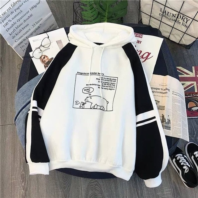 Women Plush Cute Bear Print Long Sleeve Hoodie Sweatshirts - CTHOPER