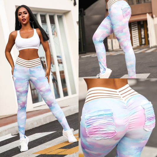 2019 New Women Sexy Stripe Waist Floral Yoga Leggings with Pocket - CTHOPER