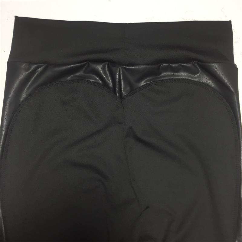 Women PU Leather Black Heart Shape Booty Sport Pants - CTHOPER