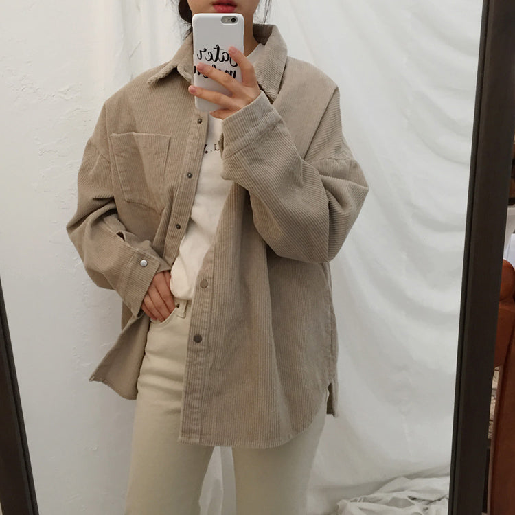 Women Winter Big Autumn Corduroy Jacket Coats - CTHOPER