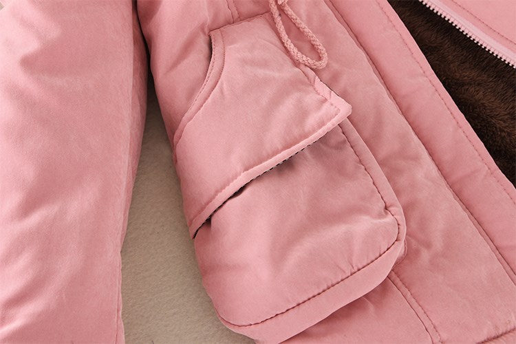 2019 Women's Winter Hooded Fur Collar Waist And Velvet Thick Warm Long Cotton Jacket Coat - CTHOPER