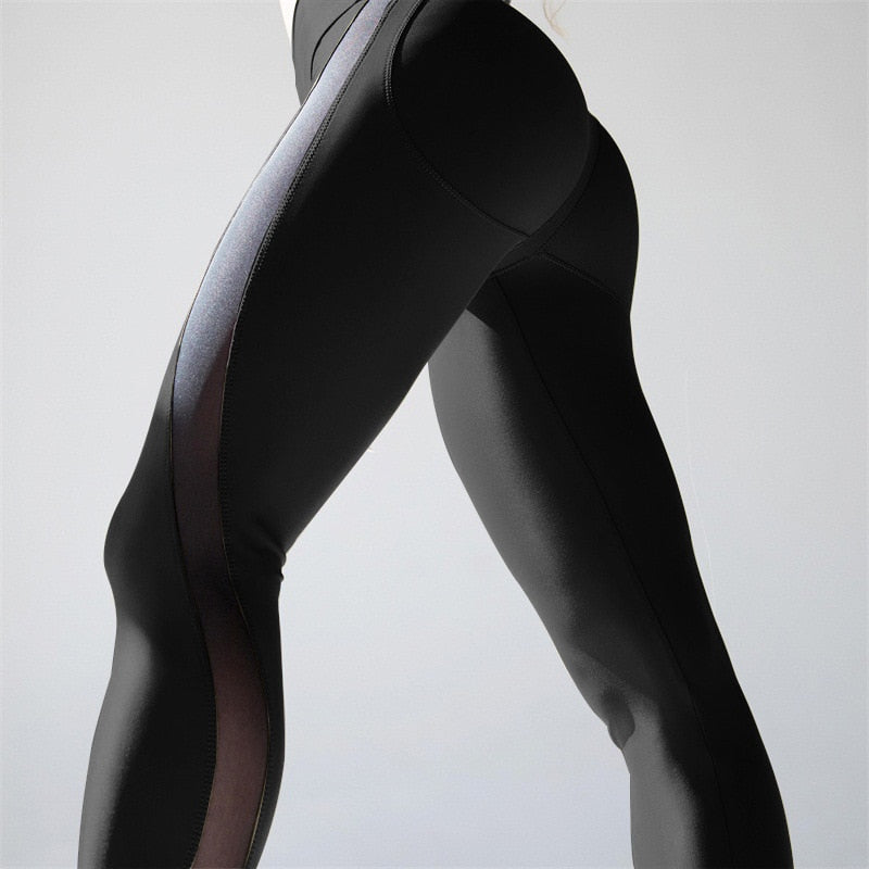 Women Sexy Stitching Breathable Push Up Transparent Yoga Leggings