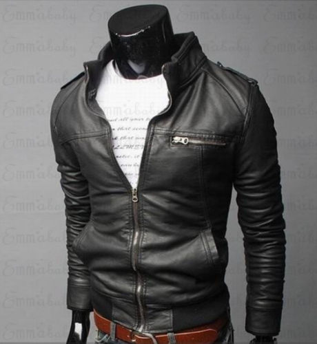 Men Zipper PU Leather Biker Slim Fit Motorcycle Jackets - CTHOPER