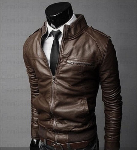 Men Zipper PU Leather Biker Slim Fit Motorcycle Jackets - CTHOPER