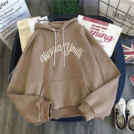 Women Soft Loose Sweet Korean Style Pullover Hooded Leisure Sweatshirts - CTHOPER