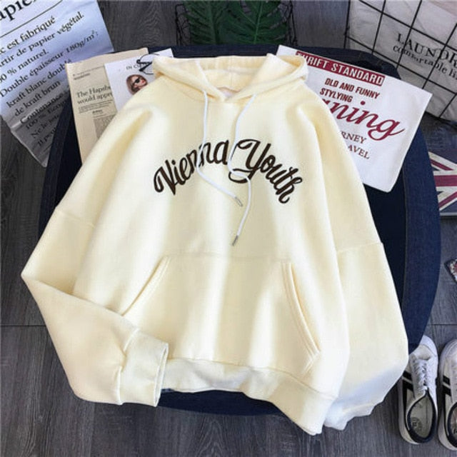 Women Soft Loose Sweet Korean Style Pullover Hooded Leisure Sweatshirts - CTHOPER