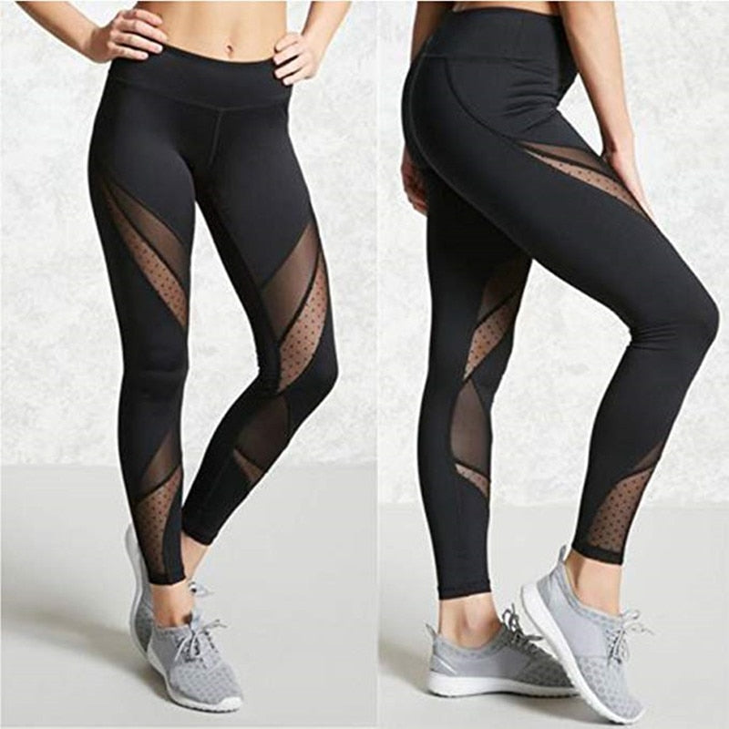 Women's Mesh Panel Side High Waist Leggings - CTHOPER