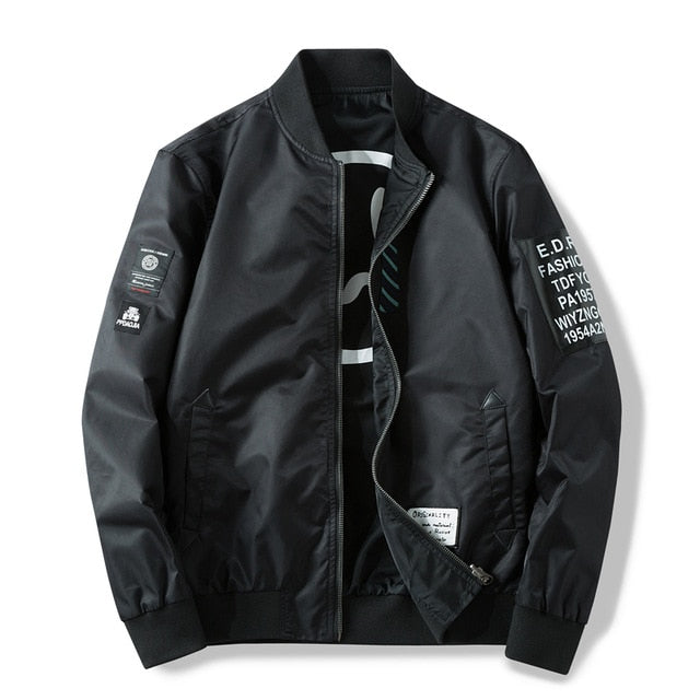 Men Both Side Windbreaker Pilot Bomber Jacket with Patches - CTHOPER