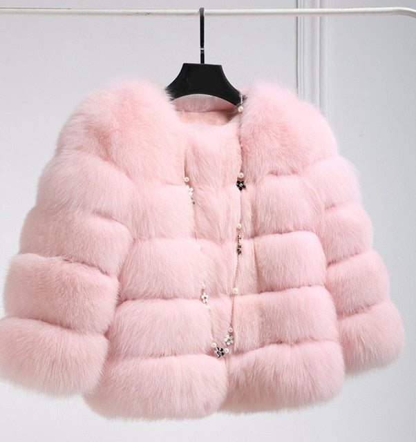 Women Winter Plus Size Faux Fox Fur Overcoat Jacket Coat - CTHOPER