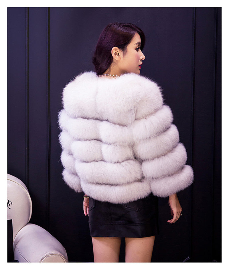 Women Winter Plus Size Faux Fox Fur Overcoat Jacket Coat - CTHOPER