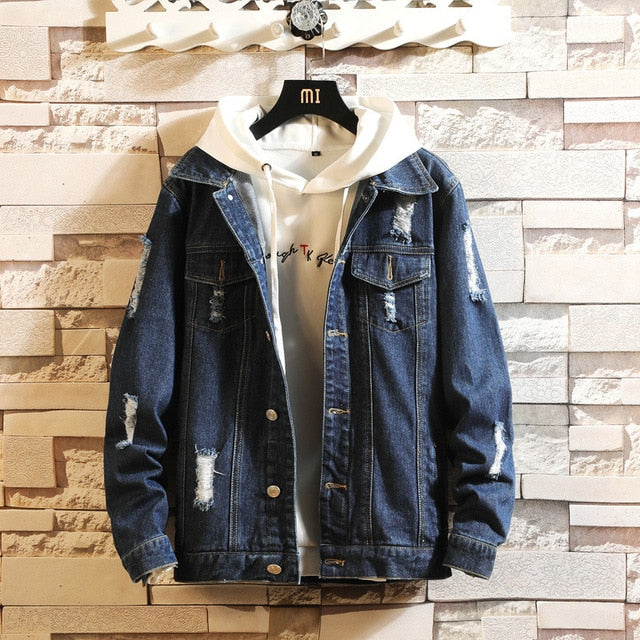 Men's Retro Hip Hop Denim Bomber Jacket - CTHOPER