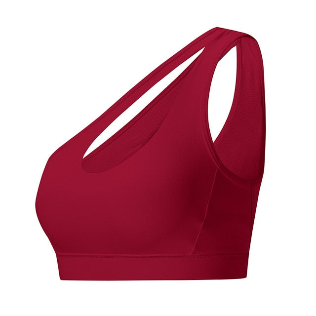 Sexy Women One Shoulder Solid Push Up Fitness Yoga Sports Bra - CTHOPER