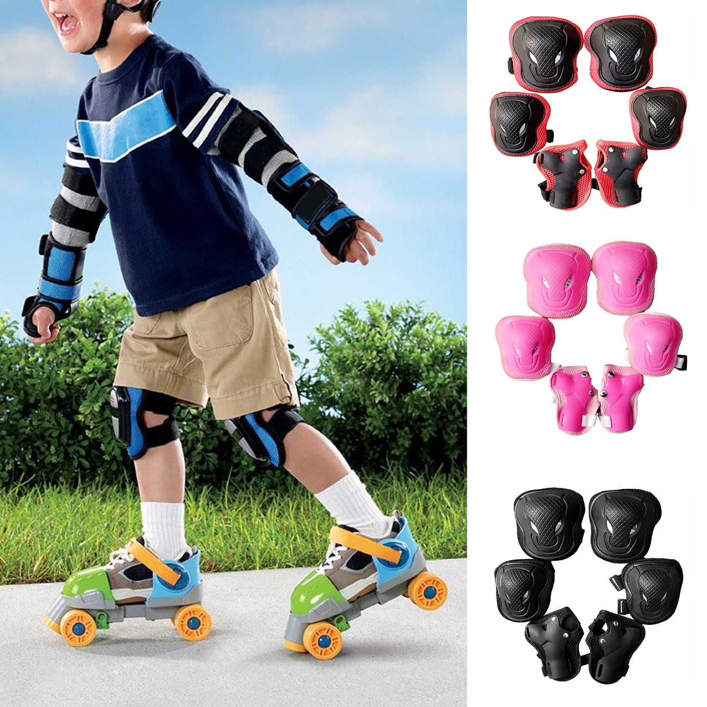 Kids Protective Gear Set Knee Pads for Kids 3-14 Years Toddler Knee and Elbow Pads with Wrist Guards 3 in 1 for Skating Cycling Bike Rollerblading Scooter