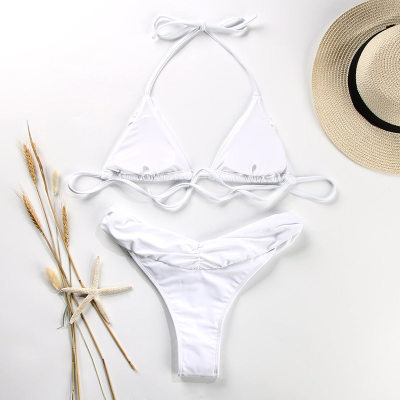 Sexy Swimwear Women 2021 Bikini String Swimming Suit For Women Bathing Suit Micro Folds Hight Cut Monokini One Piece Suit