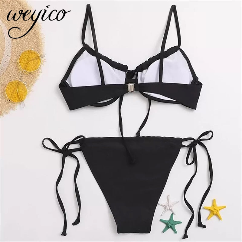 Sexy Women Bikini Set Swimsuit Micro Low Waist Thong Biquini Bathing Suit Female Swimming Beachwear Solid Swimwear Mujer XXL