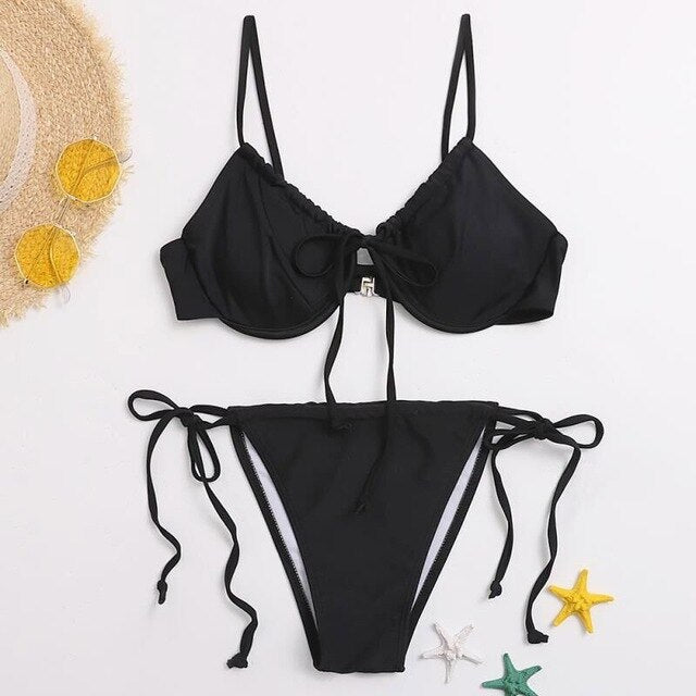 Sexy Women Bikini Set Swimsuit Micro Low Waist Thong Biquini Bathing Suit Female Swimming Beachwear Solid Swimwear Mujer XXL