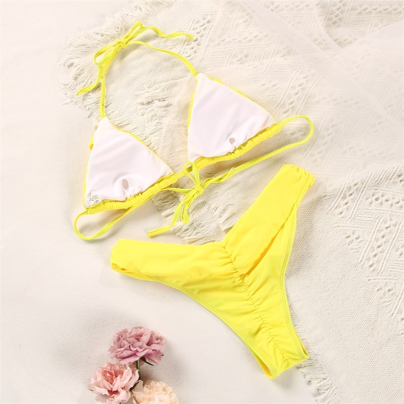 Sexy Swimwear Women 2021 Bikini String Swimming Suit For Women Bathing Suit Micro Folds Hight Cut Monokini One Piece Suit