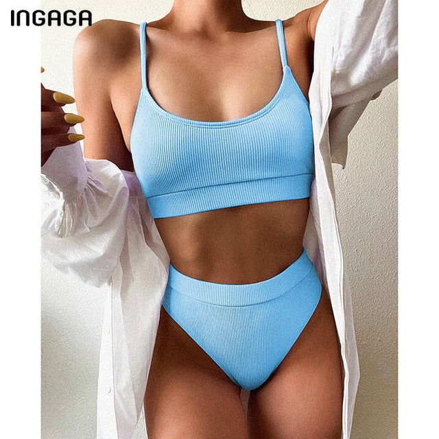 Dihope High Waist Bikinis Swimsuits Push Up Swimwear Women Strap Bathing Suit Women Solid Biquini 2021 New Beachwear Bikini Set