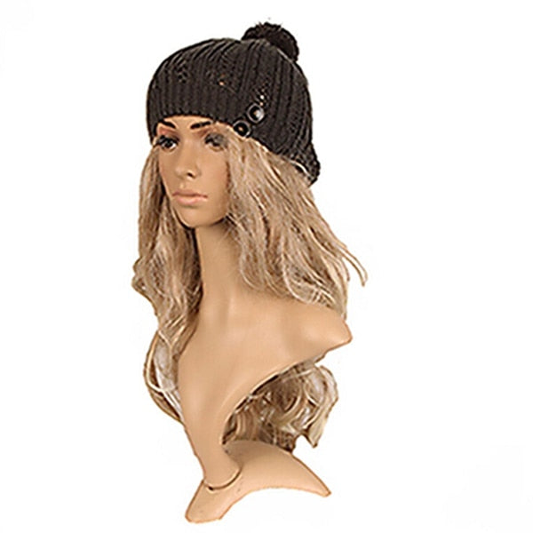 Women Cold Warm Winter Fur Knitted Hat - CTHOPER