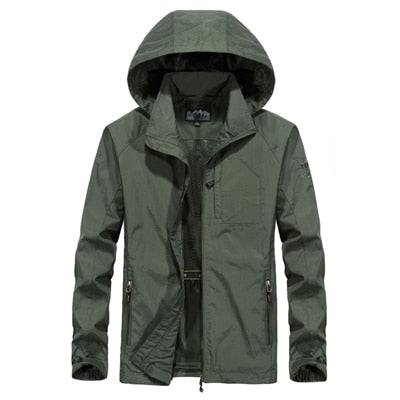 Men's Thin Overcoat Army Tactics Windbreaker Waterproof Breathable Hooded Jacket - CTHOPER