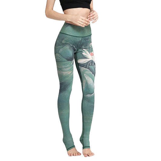 Women's High Waisted Lotus Printed Yoga Pants - CTHOPER