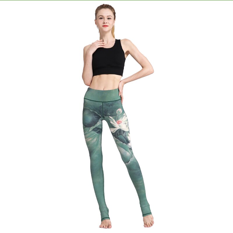 Women's High Waisted Lotus Printed Yoga Pants - CTHOPER