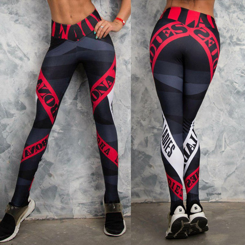 Women Compression Elastic Gym Fitness Sport Printed Leggings - CTHOPER