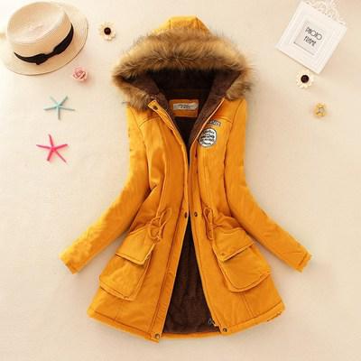 2019 Women's Winter Hooded Fur Collar Waist And Velvet Thick Warm Long Cotton Jacket Coat - CTHOPER