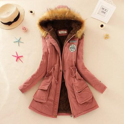 2019 Women's Winter Hooded Fur Collar Waist And Velvet Thick Warm Long Cotton Jacket Coat - CTHOPER