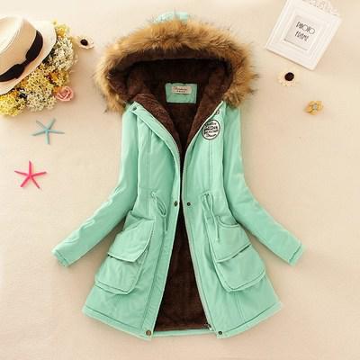 2019 Women's Winter Hooded Fur Collar Waist And Velvet Thick Warm Long Cotton Jacket Coat - CTHOPER