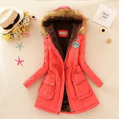 2019 Women's Winter Hooded Fur Collar Waist And Velvet Thick Warm Long Cotton Jacket Coat - CTHOPER