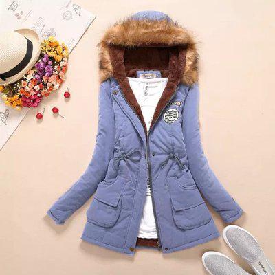 2019 Women's Winter Hooded Fur Collar Waist And Velvet Thick Warm Long Cotton Jacket Coat - CTHOPER