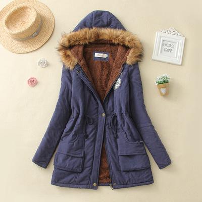 2019 Women's Winter Hooded Fur Collar Waist And Velvet Thick Warm Long Cotton Jacket Coat - CTHOPER