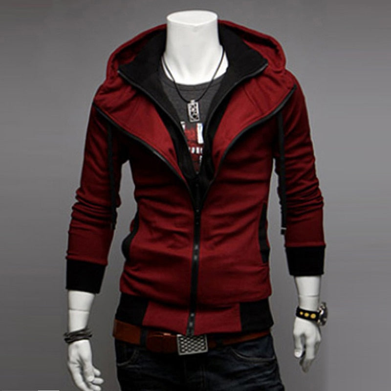 Men's Winter Color Matching Hooded Jacket Coat - CTHOPER