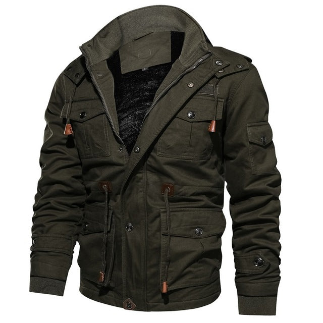 Men's Winter Fleece Warm Hooded Thermal Thick Military Jacket Coat - CTHOPER