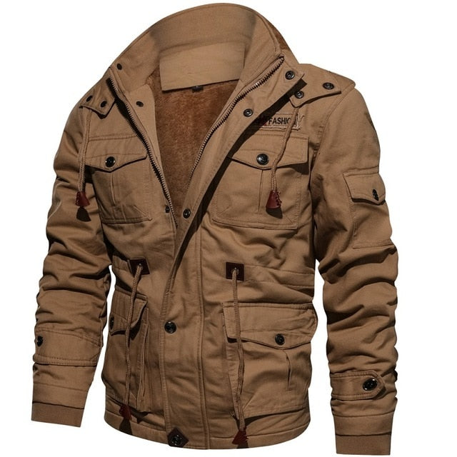 Men's Winter Fleece Warm Hooded Thermal Thick Military Jacket Coat - CTHOPER