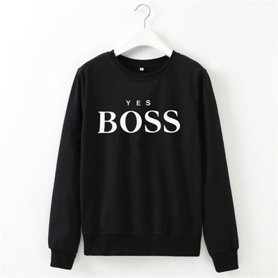 Womens "Yes Boss" Letter Printed Long Sleeve O Neck Hoodie Sweatshirt - CTHOPER